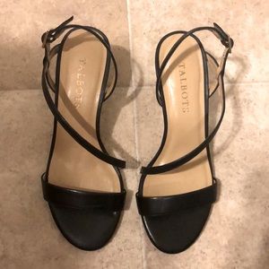 Black leather strappy kitten heels